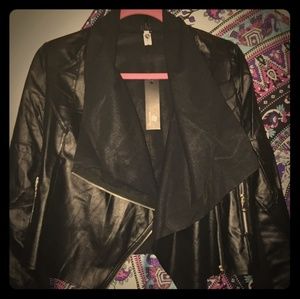 Asymmetrical black leather jacket